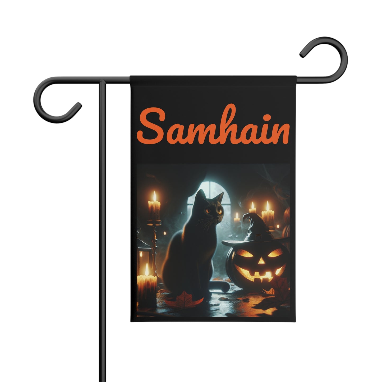 Garden Flag Samhain Cat and Pumpkin