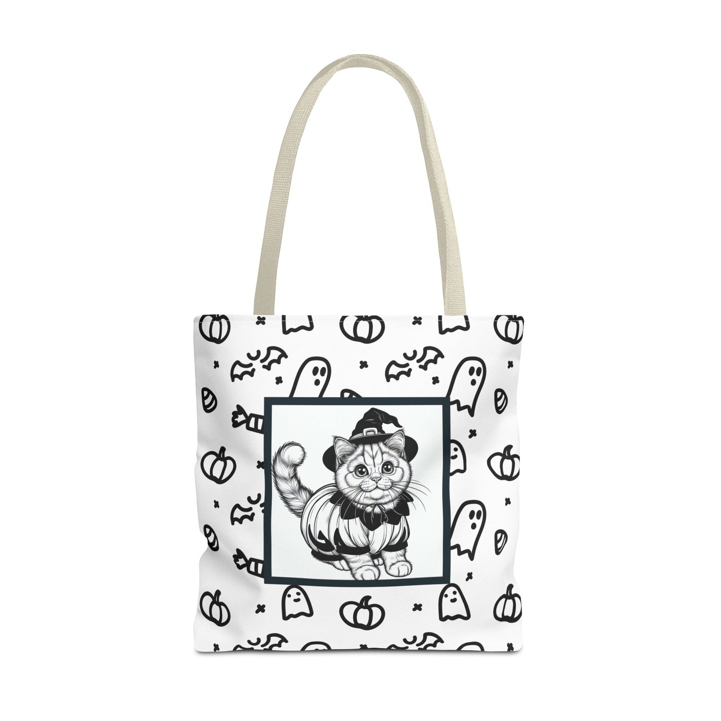 Color Your Own Trick-or-Treat Tote Bag with Cat, Bats, Candy and Pumpkins