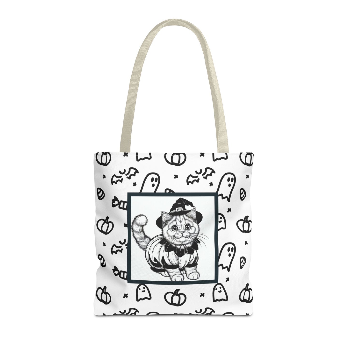 Color Your Own Trick-or-Treat Tote Bag with Cat, Bats, Candy and Pumpkins