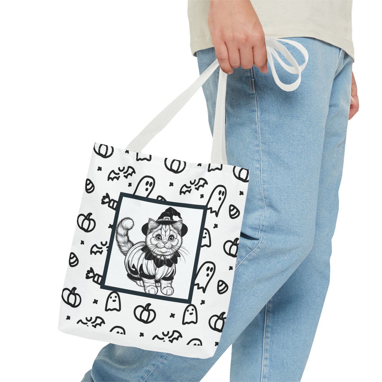 Color Your Own Trick-or-Treat Tote Bag with Cat, Bats, Candy and Pumpkins