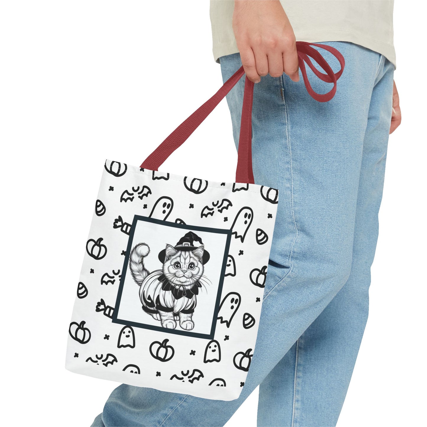 Color Your Own Trick-or-Treat Tote Bag with Cat, Bats, Candy and Pumpkins