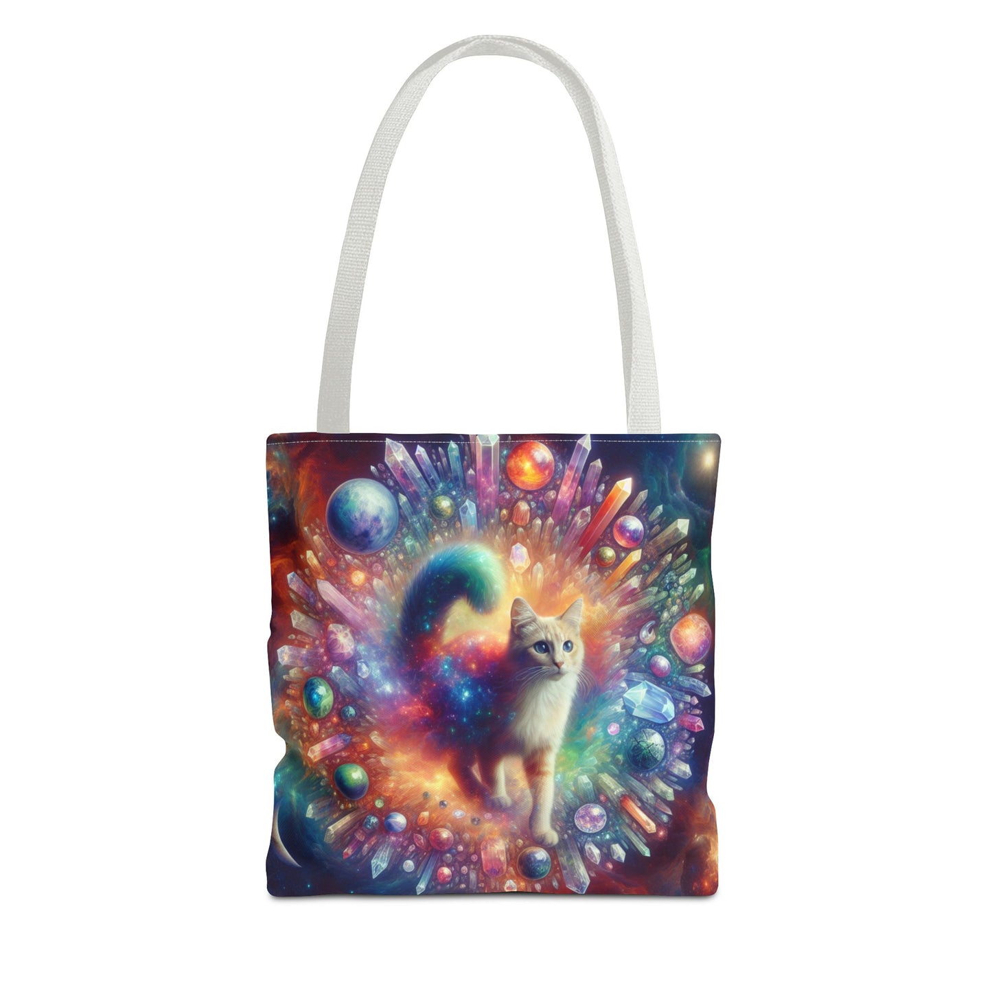 Colorful Cat Tote Bag with Crystals and Inspirational Quote