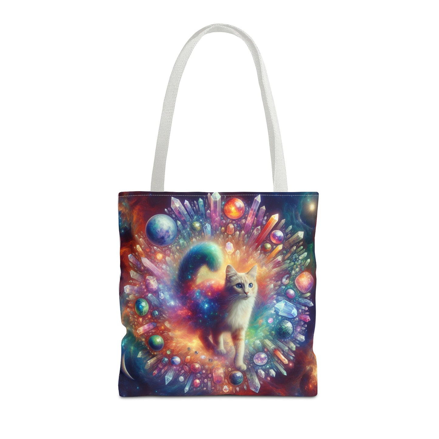 Colorful Cat Tote Bag with Crystals and Inspirational Quote