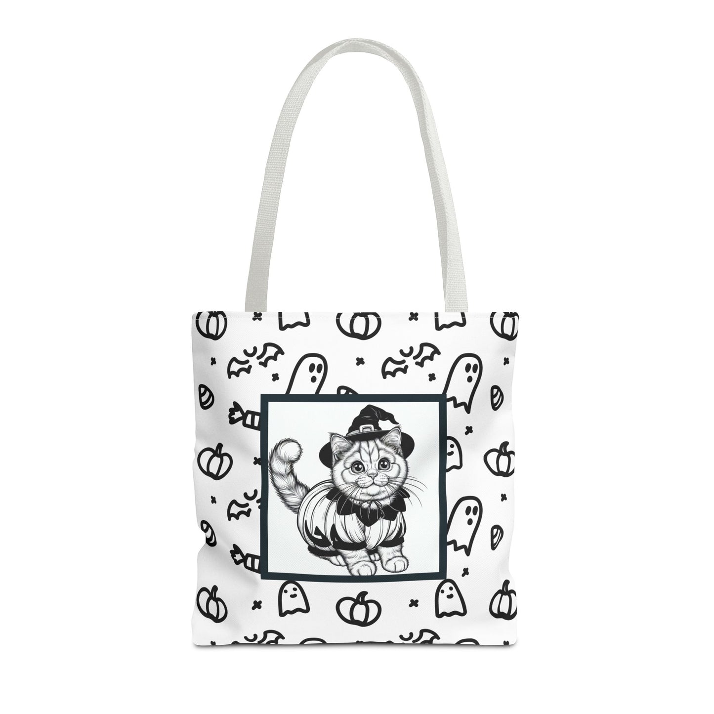 Color Your Own Trick-or-Treat Tote Bag with Cat, Bats, Candy and Pumpkins