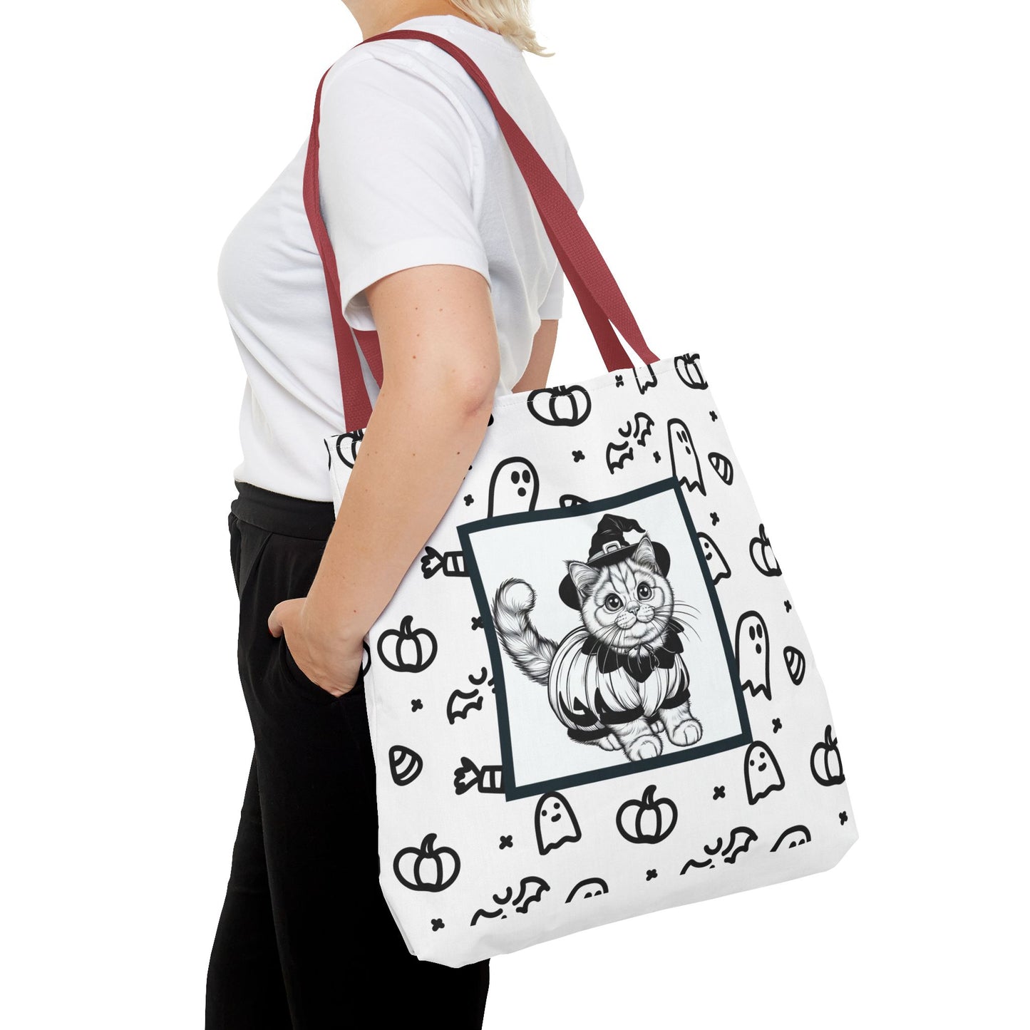 Color Your Own Trick-or-Treat Tote Bag with Cat, Bats, Candy and Pumpkins