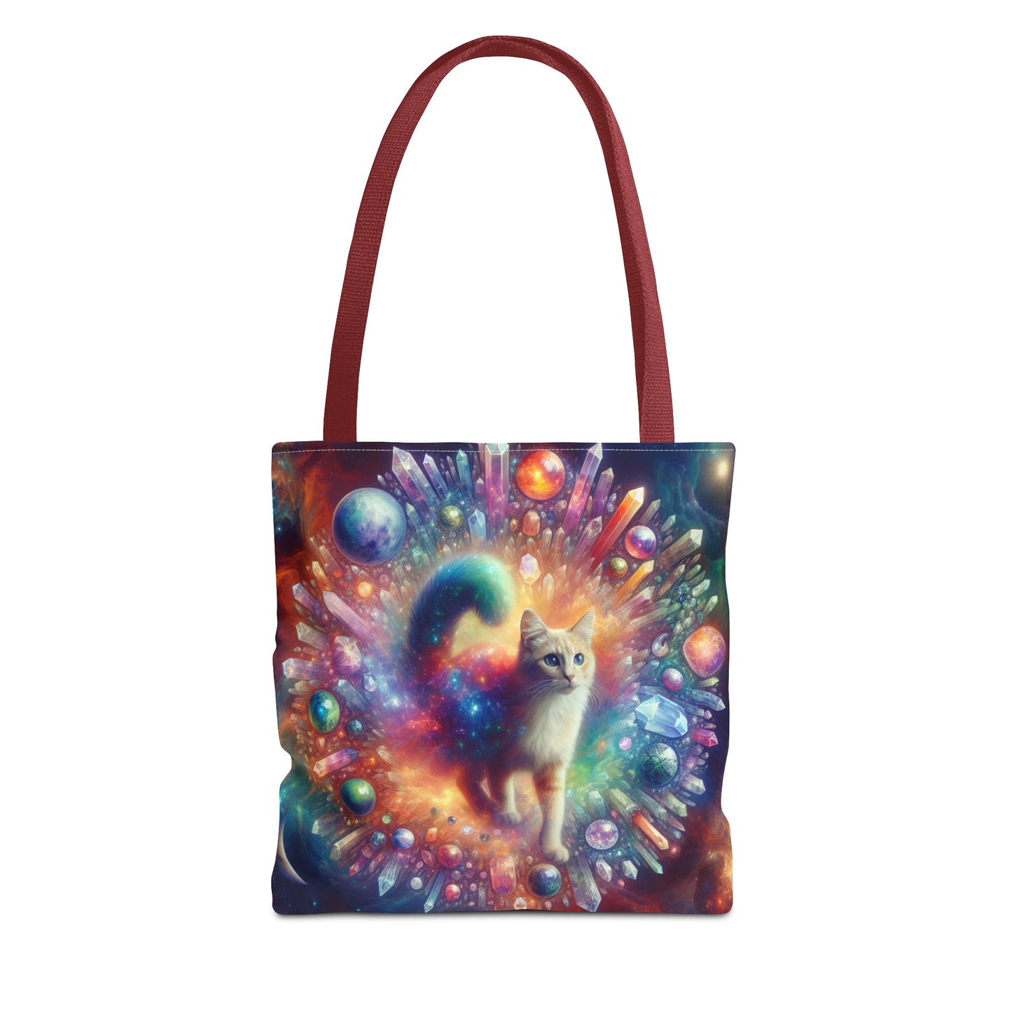 Colorful Cat Tote Bag with Crystals and Inspirational Quote