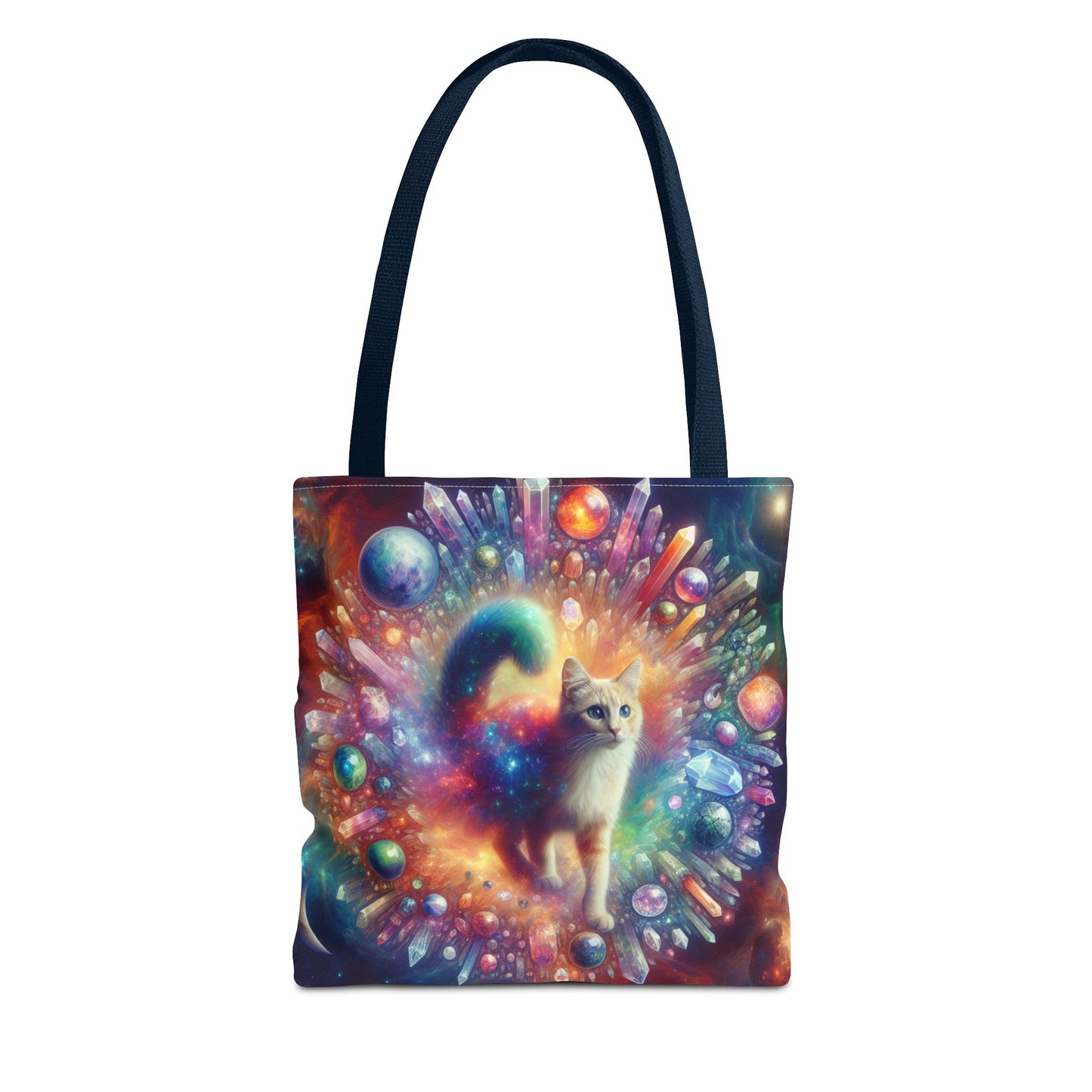 Colorful Cat Tote Bag with Crystals and Inspirational Quote