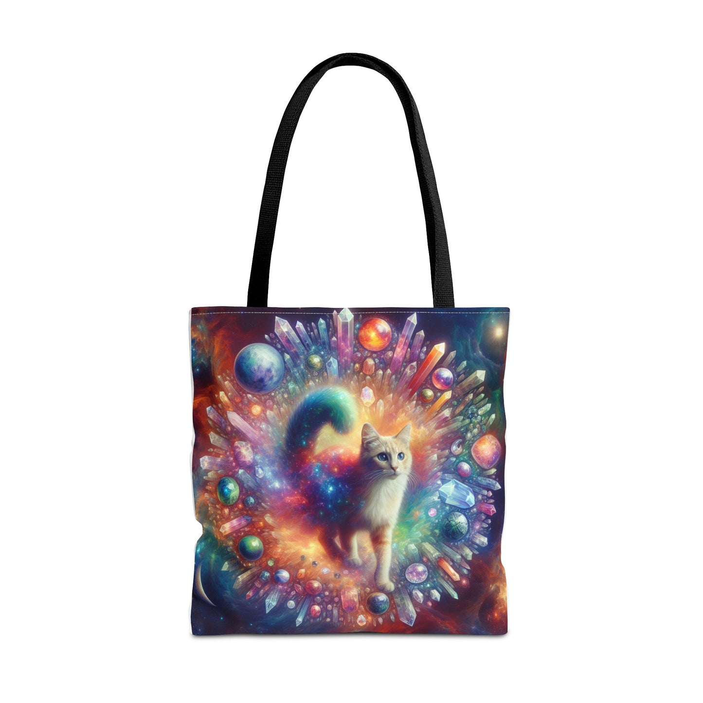 Colorful Cat Tote Bag with Crystals and Inspirational Quote