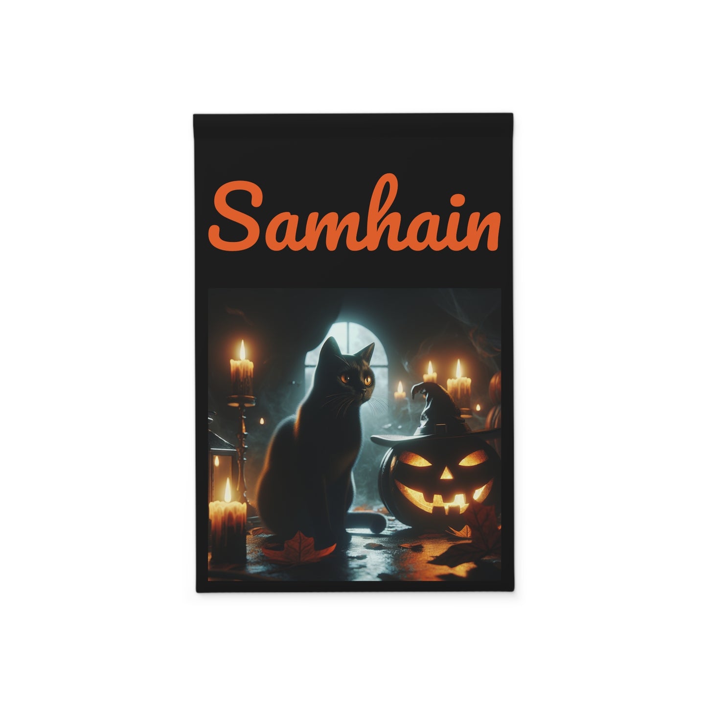 Garden Flag Samhain Cat and Pumpkin