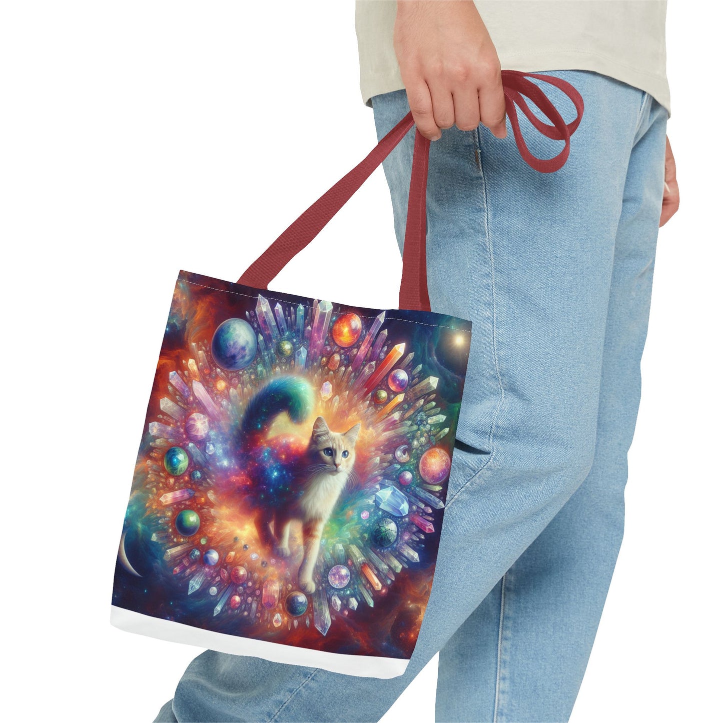 Colorful Cat Tote Bag with Crystals and Inspirational Quote