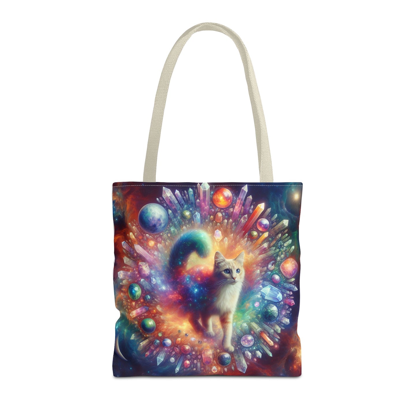 Colorful Cat Tote Bag with Crystals and Inspirational Quote