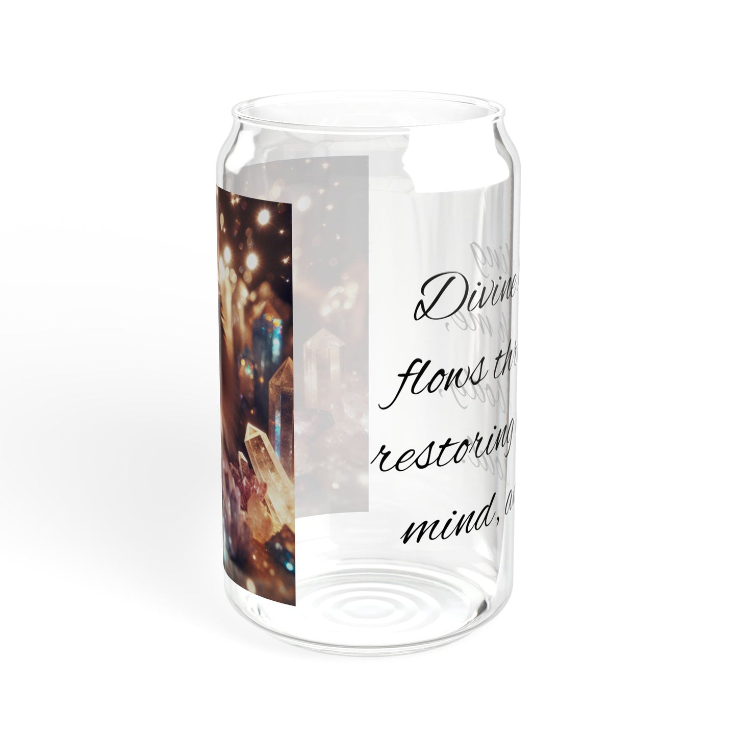 Glass Tumbler with Cat and Crystals Design, 16oz