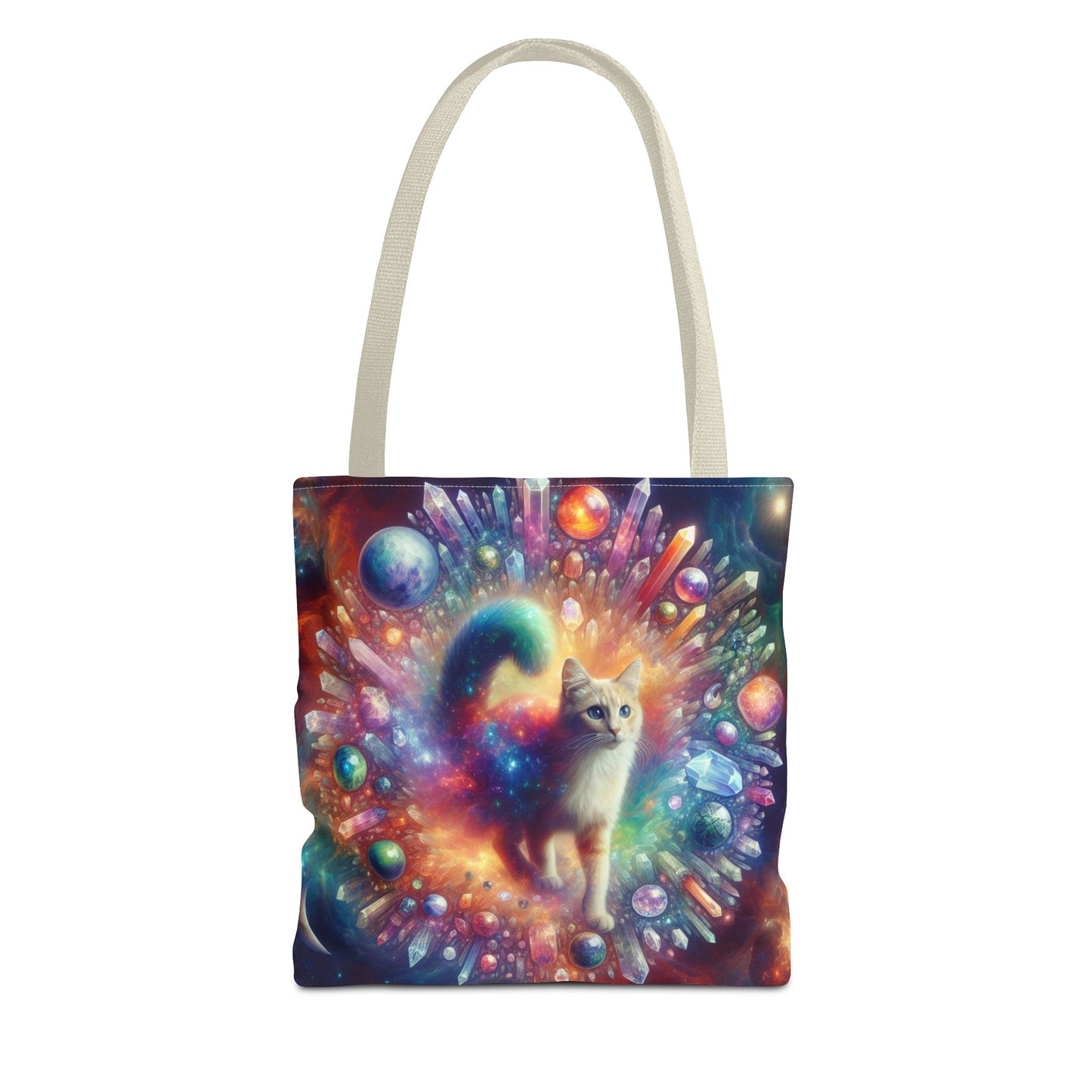 Colorful Cat Tote Bag with Crystals and Inspirational Quote