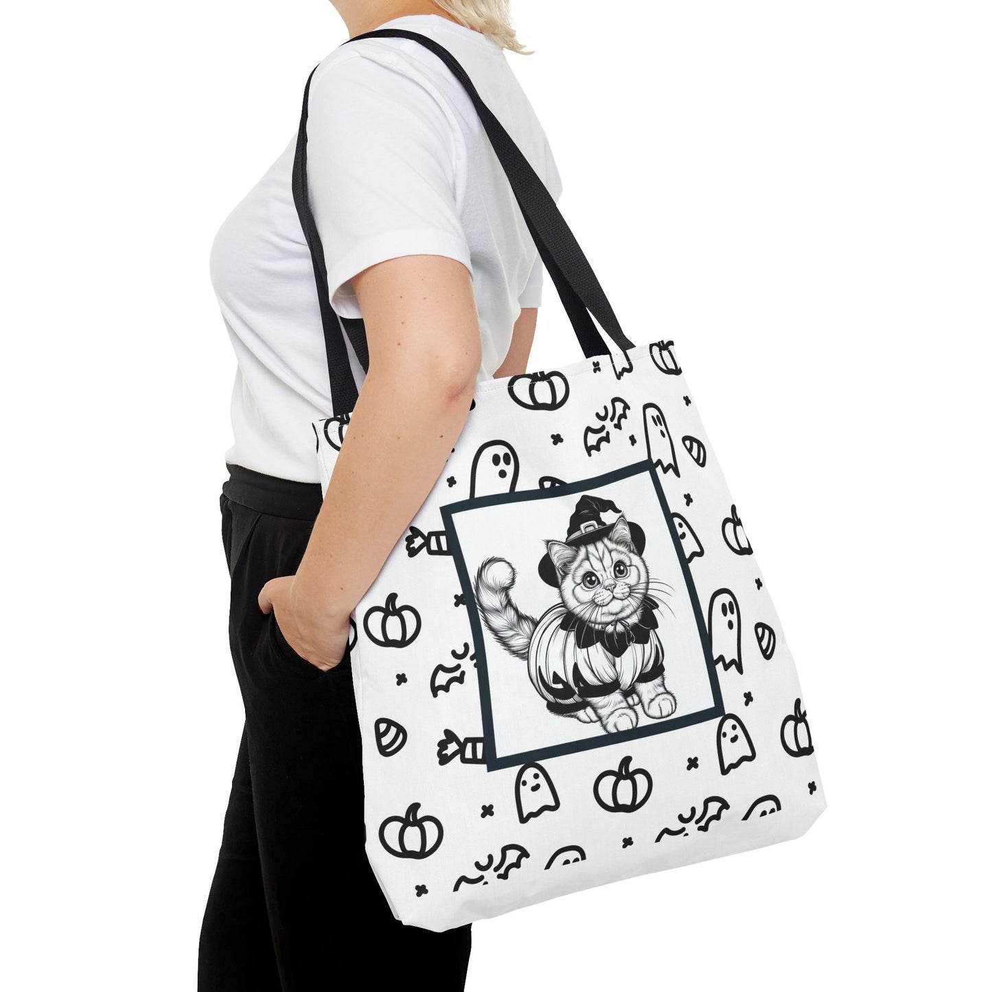 Color Your Own Trick-or-Treat Tote Bag with Cat, Bats, Candy and Pumpkins