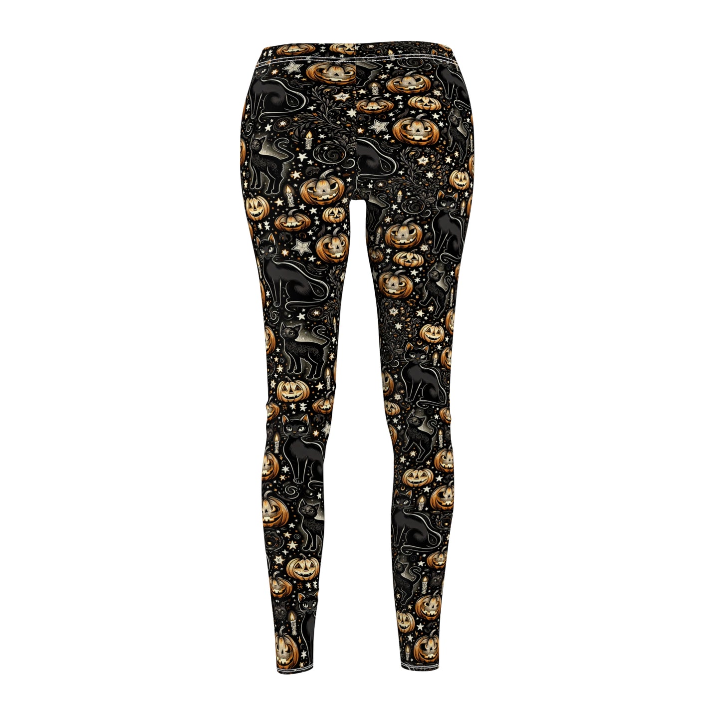 Leggings - Black Cat, Jack-o-Lantern, and Stars Print