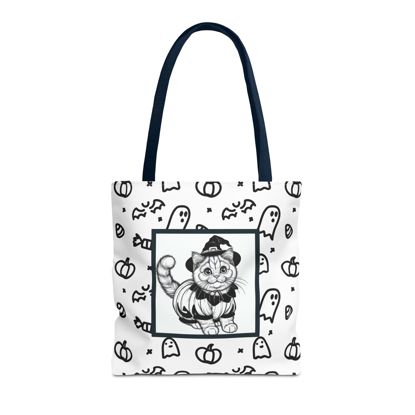 Color Your Own Trick-or-Treat Tote Bag with Cat, Bats, Candy and Pumpkins