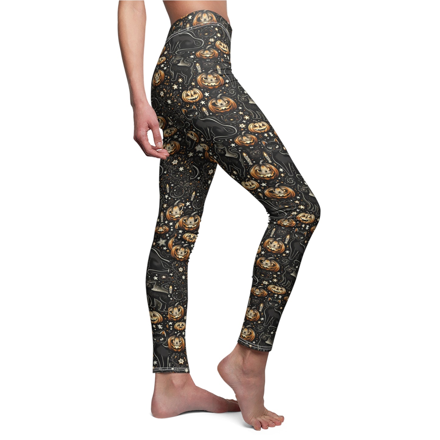 Leggings - Black Cat, Jack-o-Lantern, and Stars Print