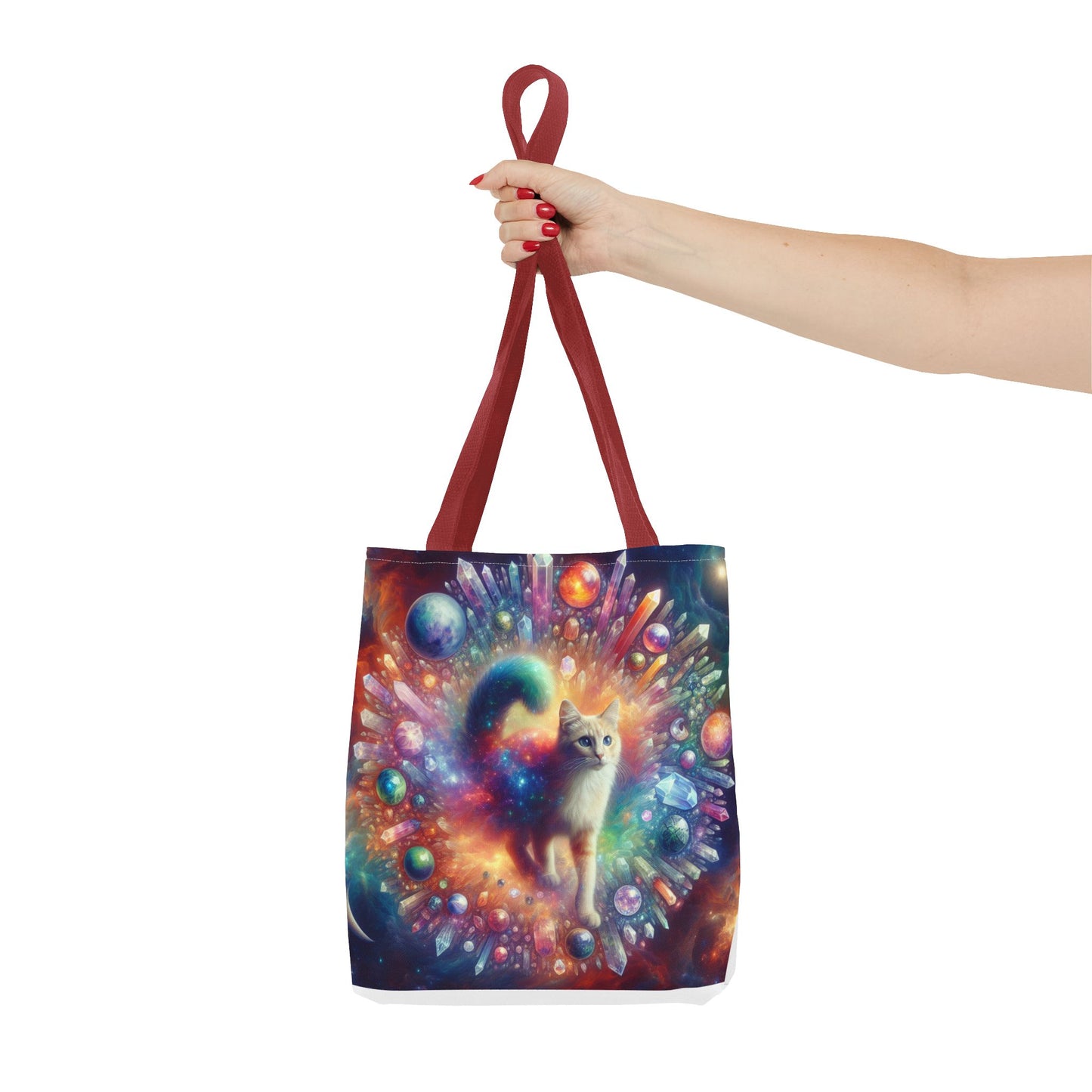 Colorful Cat Tote Bag with Crystals and Inspirational Quote