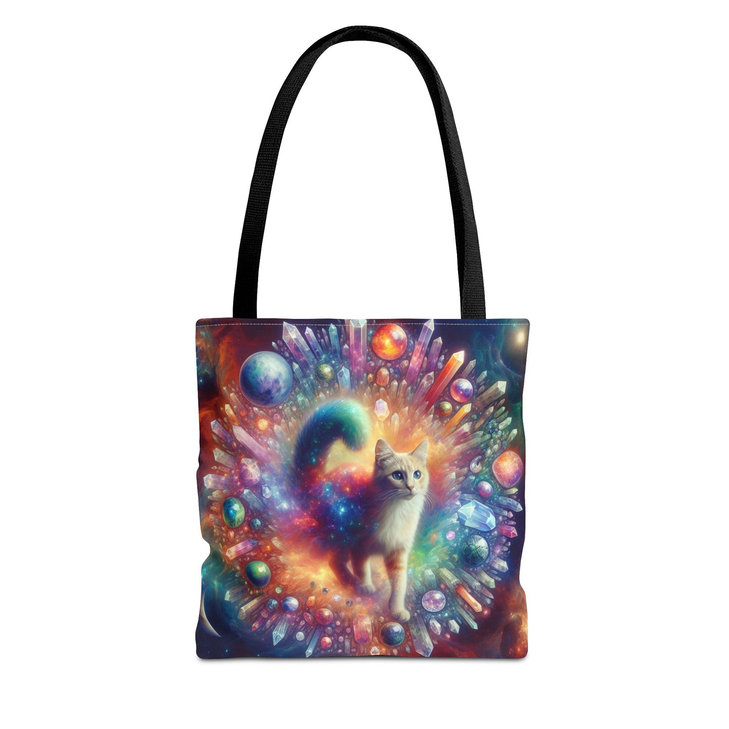 Colorful Cat Tote Bag with Crystals and Inspirational Quote