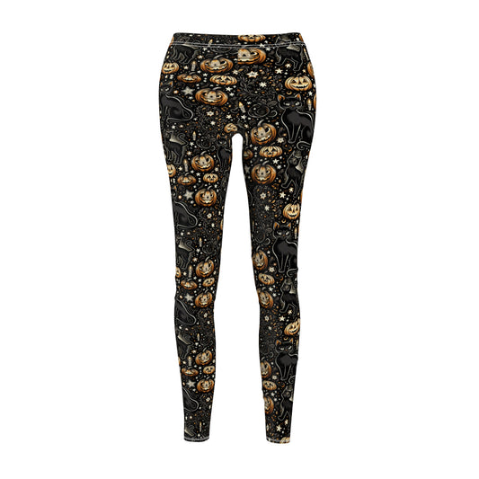 Leggings - Black Cat, Jack-o-Lantern, and Stars Print