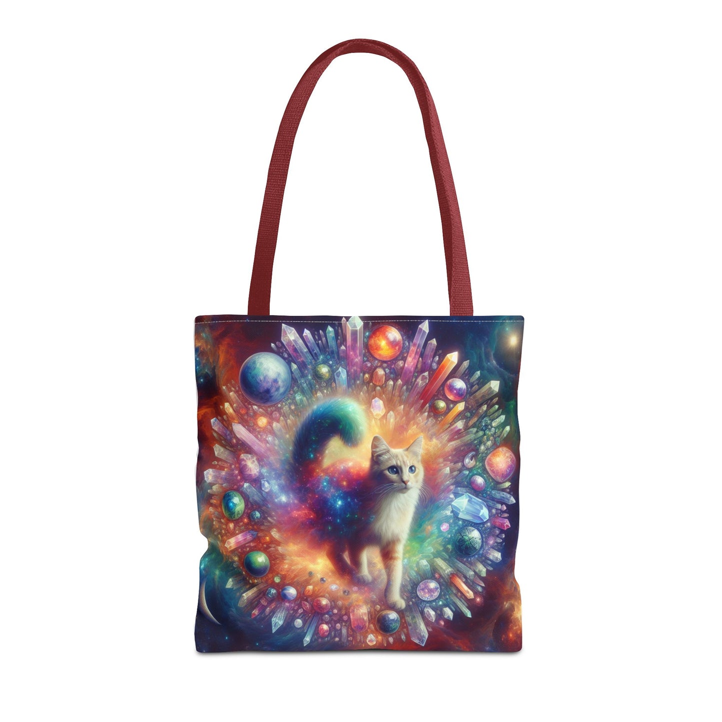 Colorful Cat Tote Bag with Crystals and Inspirational Quote