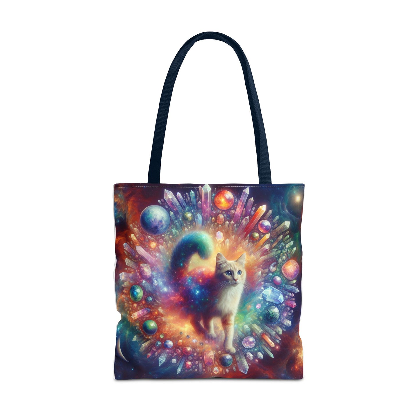 Colorful Cat Tote Bag with Crystals and Inspirational Quote