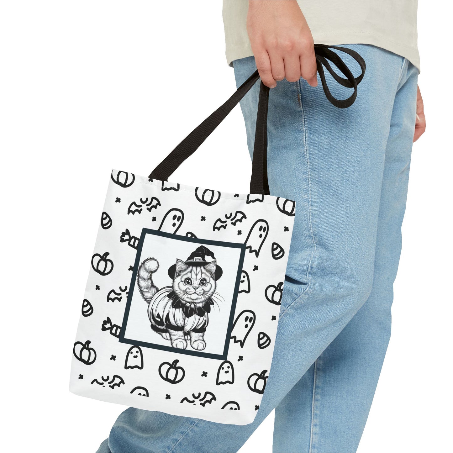 Color Your Own Trick-or-Treat Tote Bag with Cat, Bats, Candy and Pumpkins