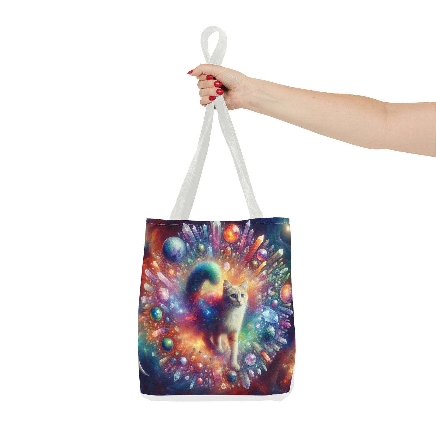 Colorful Cat Tote Bag with Crystals and Inspirational Quote