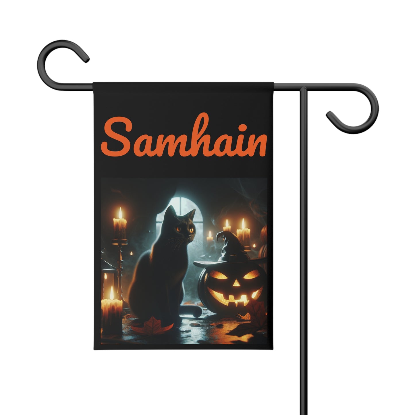 Garden Flag Samhain Cat and Pumpkin